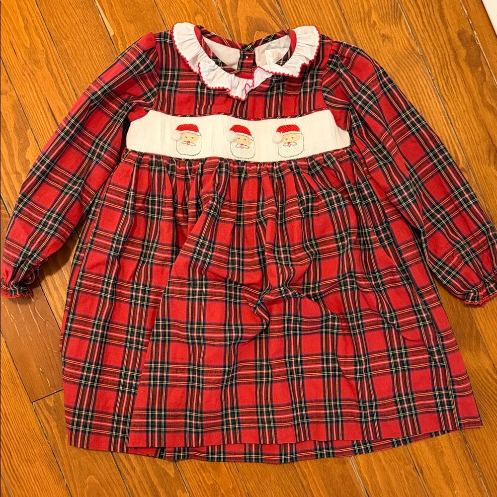 Girls Red Plaid Holiday Smocked Dress with Ruffle Collar